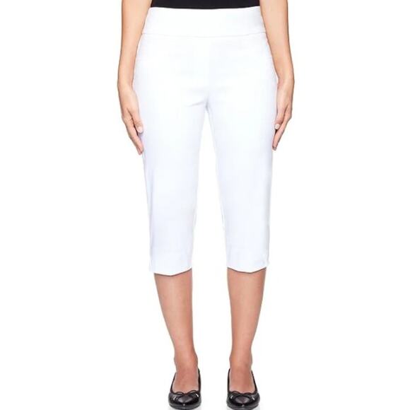 Ruby Rd. Slimming White Capri Pants  Stretch Pull-On Clamdigger - Picture 1 of 5
